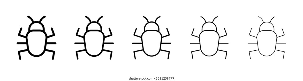 Bug icons vector set in different stroke line style