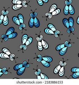 Bug insect cartoon illustration vector seamless pattern.  Baby cloth textile print. Dragonfly abstract repeating summer pattern. Children drawing doodle design.