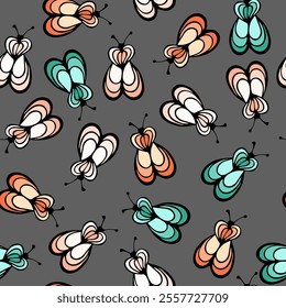 Bug insect cartoon illustration vector seamless pattern.  Baby cloth tissue print. Lady bug abstract repeating summer pattern. Children drawing doodle design.