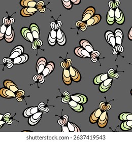 Bug insect cartoon illustration vector seamless pattern.  Baby cloth tissue print. Honeybee abstract repeating summer pattern. Children drawing doodle design.