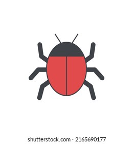Bug, insect, computer virus icon in black flat glyph, filled style isolated on white background