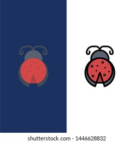 Bug, Insect, Ladybug, Spring  Icons. Flat and Line Filled Icon Set Vector Blue Background