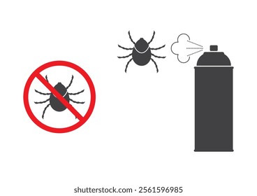 bug insect mite stop sign and aerosol repellent spray in can icon