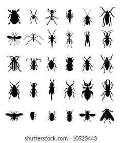 Bug insect silhouettes set