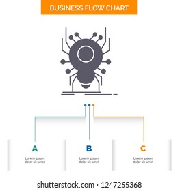 Bug, insect, spider, virus, App Business Flow Chart Design with 3 Steps. Glyph Icon For Presentation Background Template Place for text.