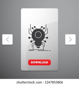 Bug, insect, spider, virus, App Glyph Icon in Carousal Pagination Slider Design & Red Download Button