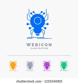 Bug, insect, spider, virus, App 5 Color Glyph Web Icon Template isolated on white. Vector illustration