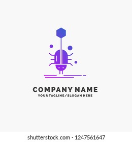 Bug, insect, spider, virus, web Purple Business Logo Template. Place for Tagline.