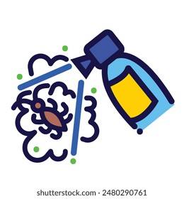 Bug or insects spray repellent colorful icon illustration outlined isolated on square white background. Simple flat cartoon art styled drawing.