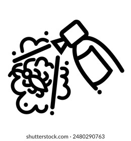Bug or insects spray repellent icon illustration black outlined isolated on square white background. Simple flat cartoon art styled drawing.