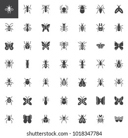 Bug and insects vector icons set, modern solid symbol collection, filled style pictogram pack. Signs, logo illustration. Set includes icons as beetle, butterfly, spider, moth, flea, fly, caterpillar