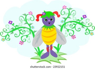 Bug Jester with Floral Vines Vector