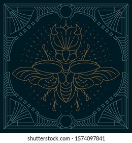 Bug label with line art design art deco  frame poster illustration