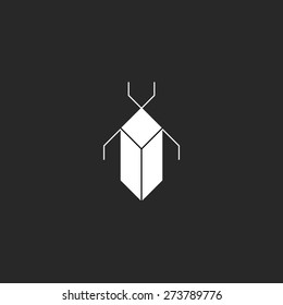 Bug logo black and white cube geometric shape mockup, insect icon, graphic design element