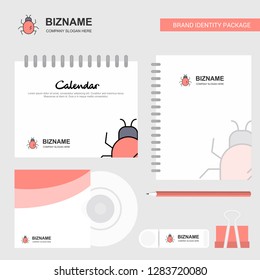 Bug  Logo, Calendar Template, CD Cover, Diary and USB Brand Stationary Package Design Vector Template
