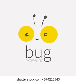 Bug logo, insect icon. Smiling cute little face beetle, Kawai, linear cartoon tipster. Symbol for company, for digital and print projects. vector illustration isolated on white background.