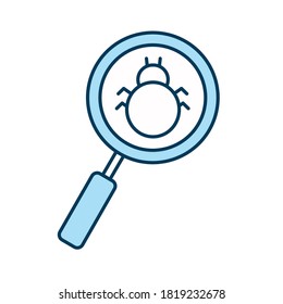 bug in lupe line and fill style icon design, search tool and magnifying glass theme Vector illustration