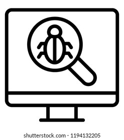 A bug in a magnifier on  a laptop denoting bug detection 