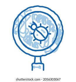 Vector de icono de esbozo del amplificador de fallos. Dibujo manual de la línea de doodle azul Bug Magnifier señal isométrica. ilustración de símbolo aislado