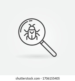 Bug in Magnifier vector concept minimal icon in thin line style