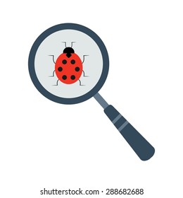Bug, magnifying glass, search, analysis icon vector image. Can also be used for SEO, digital marketing, technology. Suitable for use on web apps, mobile apps and print media.