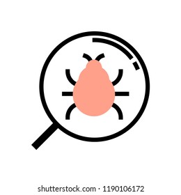 Bug with magnifying glass vector illustration in flat outline design