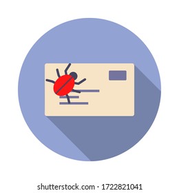 bug in mail long shadow icon. Simple color vector of virus and antivirus icons for ui and ux, website or mobile application