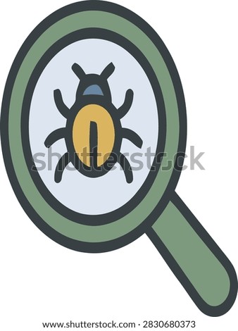 Bug malware magnifying glass search colored line icon vector illustration. Code audit, virus detection, bug scanning, and system inspection concept isolated on white background.