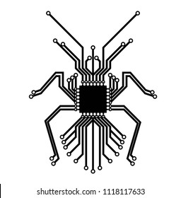 Bug microchip circuit board illustration. 100% vector. Technology icon Ideal for logo’s, stickers, flyers, promotions, advertising, T-shirts, web design, apps and all other design requirements.