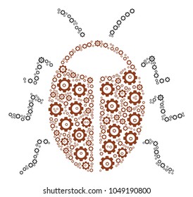 Bug mosaic of cog wheels. Vector gear pictograms are combined into bug figure.