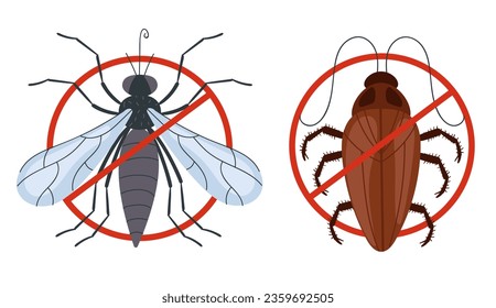 Bug mosquito warning sign stop insect isolated concept. Vector flat graphic design illustration