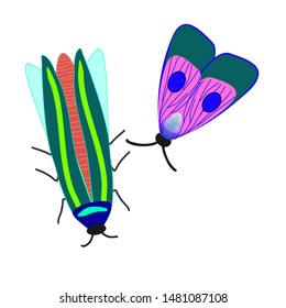 bug and moth butterfly vector isolated set of insects