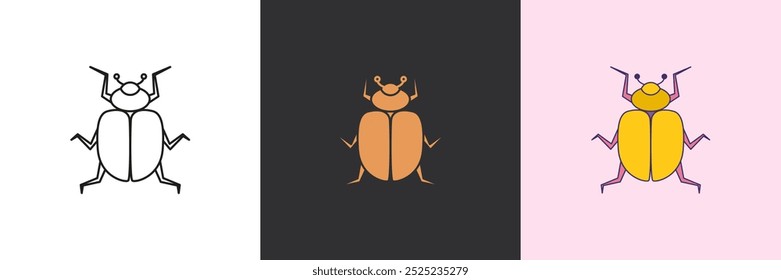 Bug mystic icon set. Black and colorful geometric vector logo template