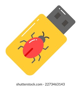 Bug on flash drive denoting concept vector of hacked usb, data threat