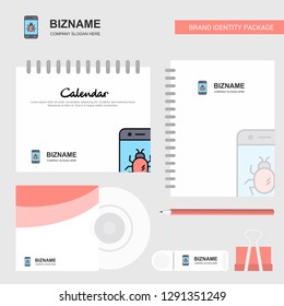 Bug on a smartphone  Logo, Calendar Template, CD Cover, Diary and USB Brand Stationary Package Design Vector Template