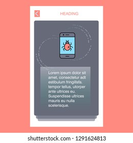 Bug on a smartphone  mobile vertical banner design design. Vector