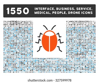 Bug and other web interface, business tools, people poses, medical service vector icons. Style is flat symbols, bicolored, rounded angles, white background.