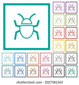 Bug outline flat color icons with quadrant frames on white background