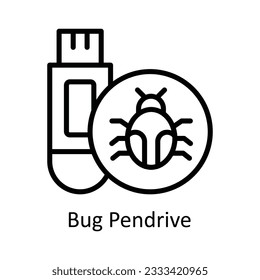 Bug Pendrive Vector  outline Icon Design illustration. Cyber security  Symbol on White background EPS 10 File