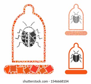 Bug protection condom composition of tuberous parts in variable sizes and color hues, based on bug protection condom icon. Vector trembly parts are combined into composition.