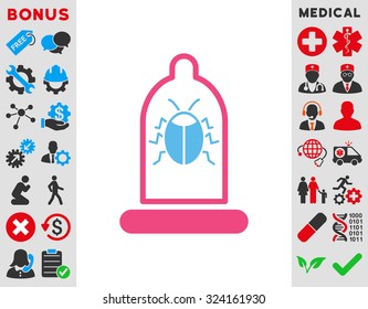Bug Protection vector icon. Style is bicolor flat symbol, pink and blue colors, rounded angles, white background.