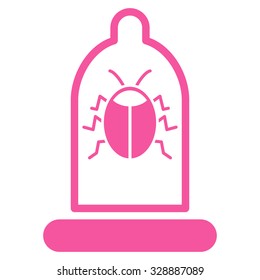 Bug Protection vector icon. Style is flat symbol, pink color, rounded angles, white background.