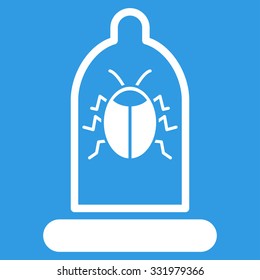 Bug Protection vector icon. Style is flat symbol, white color, rounded angles, blue background.