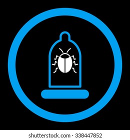 Bug Protection vector icon. Style is bicolor flat rounded symbol, blue and white colors, rounded angles, black background.