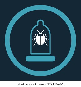 Bug Protection vector icon. Style is bicolor flat rounded symbol, blue and white colors, rounded angles, dark blue background.