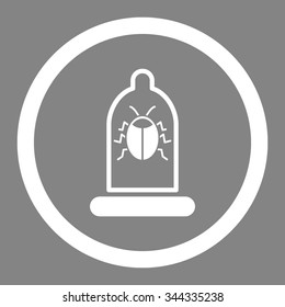 Bug Protection vector icon. Style is flat rounded symbol, white color, rounded angles, gray background.
