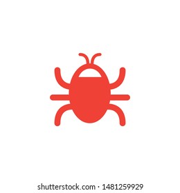 Bug Red Icon On White Background. Red Flat Style Vector Illustration.