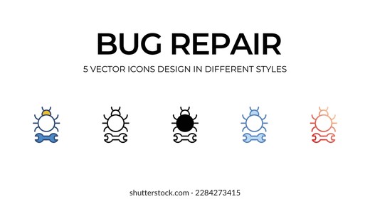 Diseño de iconos de reparación de fallos en estilo Cinco con pulsación editable. Línea, Sólido, Línea plana, Color de tono Duo y Línea de degradado de color. Adecuado para diseño de páginas Web, aplicaciones móviles, UI, UX y GUI.
