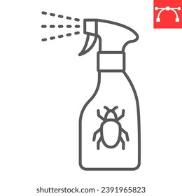 Icono de línea de pulverización repelente a fallos, pulverizador de plagas e insecticidas, icono de vector repelente de insectos, gráficos vectoriales, signo de contorno de trazo editable, eps 10.