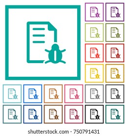 Bug report flat color icons with quadrant frames on white background